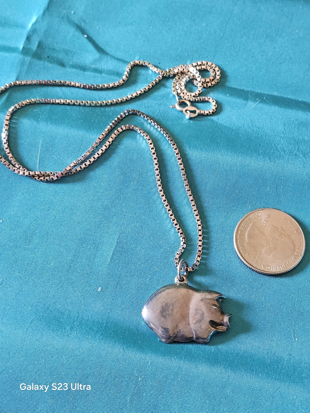 Sterling Silver Pig Pendant Necklace - Silver